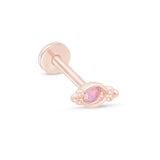 Beaded Marquise Opal Evil Eye Flat Back Stud Earrings in Solid 14k Rose Gold