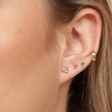 Emerald Bee Flat Back Stud Earrings in Solid 14k Yellow Gold