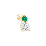 Diamond and Emerald Flat Back Stud Earrings in Solid 14k Yellow Gold