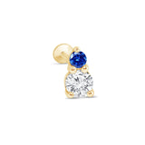 Diamond and Sapphire Flat Back in Solid 14k Yellow Gold