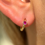 Ruby Huggie Bezel Set in Solid 14k Yellow Gold