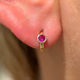 Ruby Huggie Bezel Set in Solid 14k Yellow Gold
