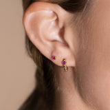 Round Pink Ruby Flat Back Stud Earrings Bezel Set in Solid 14k Yellow Gold