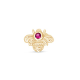 Pink Ruby Bee Flat Back Stud Earrings in Solid 14k Yellow Gold