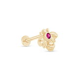 Pink Ruby Bee Flat Back Stud Earrings in Solid 14k Yellow Gold
