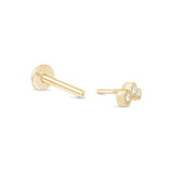 Graduated Gemtone Flat Back Stud Earrings Milgrain Set in Solid 14k Yellow Gold