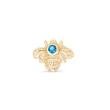Blue Topaz Bee Flat Back Stud Earrings in Solid 14k Yellow Gold