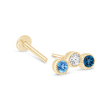 Triple Topaz Flat Back Stud Earrings Milgrain Set in Solid 14k Yellow Gold