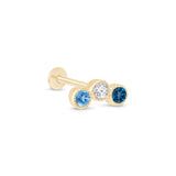 Triple Topaz Flat Back Stud Earrings Milgrain Set in Solid 14k Yellow Gold