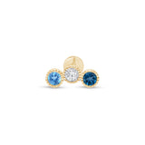 Triple Topaz Flat Back Stud Earrings Milgrain Set in Solid 14k Yellow Gold