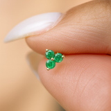 Emerald Trinity Cluster Flat Back Stud Earrings in Solid 14k Yellow Gold