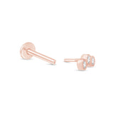 Graduated Gemstone Flat Back Stud Earrings Milgrain Set in Solid 14k Rose Gold