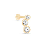Graduated Gemtone Flat Back Stud Earrings Milgrain Set in Solid 14k Yellow Gold