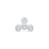 Triple Gemstone Flat Back Stud Earrings Milgrain Set in Solid 14k White Gold
