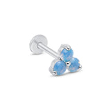 Blue Opal Trinity Cluster Flat Back Stud Earrings in Solid 14k White Gold