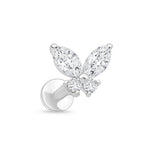 Fluttering Butterfly Flat Back Stud Earrings in Solid 14k White Gold
