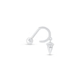 Diamond Spike Charm Illusion Hoop Ballback Earring in Solid 14k White Gold