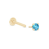 Blue Topaz Cartilage Flat Back Stud Earrings in Solid 14k Yellow Gold