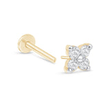 Diamond Four Petal Flower Flat Back Stud Earrings in Solid 14k Yellow Gold