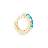 Turquoise Pavé Studded Huggie Hoop in Solid 14k Yellow Gold