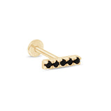 Black Onyx Studded Bar Flat Back Stud Earrings in Solid 14k Yellow Gold