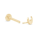 Crescent Moon Flat Back Stud Earrings in Solid 14k Yellow Gold