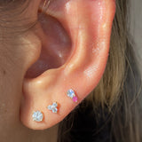Diamond and Ruby Flat Back Stud Earrings in Solid 14k Yellow Gold