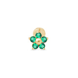 Emerald Flower Flat Back Stud Earrings in Solid 14k Yellow Gold