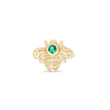 Emerald Bee Flat Back Stud Earrings in Solid 14k Yellow Gold