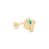 Emerald Bee Flat Back Stud Earrings in Solid 14k Yellow Gold