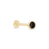 Black Onyx Flat Back Stud Earrings Milgrain Set in Solid 14k Yellow Gold