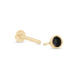 Black Onyx Flat Back Stud Earrings Milgrain Set in Solid 14k Yellow Gold