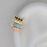 Opal Pavé Studded Huggie Earring in Solid 14k Yellow Gold