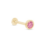 Round Pink Tourmaline Flat Back Stud Earrings Bezel Set in Solid 14k Yellow Gold