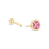 Round Pink Tourmaline Flat Back Stud Earrings Bezel Set in Solid 14k Yellow Gold
