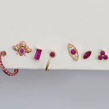 Marquise Pink Ruby Flat Back Stud Earrings in Solid 14k Yellow Gold