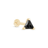 Triangle Cut Black Onyx Flat Back Stud Earrings in Solid 14k Yellow Gold