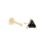 Triangle Cut Black Onyx Flat Back Stud Earrings in Solid 14k Yellow Gold