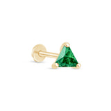 Triangle Cut Emerald Flat Back Stud Earrings in Solid 14k Yellow Gold