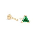 Triangle Cut Emerald Flat Back Stud Earrings in Solid 14k Yellow Gold