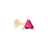 Triangle Cut Ruby Flat Back Stud Earrings in Solid 14k Yellow Gold
