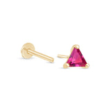 Triangle Cut Ruby Flat Back Stud Earrings in Solid 14k Yellow Gold