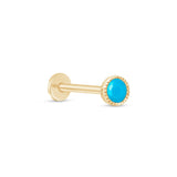 Turquoise Flat Back Stud Earrings Milgrain Set in Solid 14k Yellow Gold