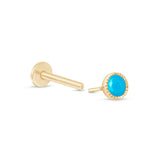 Turquoise Flat Back Stud Earrings Milgrain Set in Solid 14k Yellow Gold