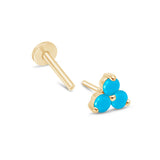 Turquoise Trinity Cluster Flat Back Stud Earrings in Solid 14k Yellow Gold