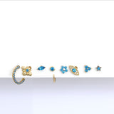 Blue Topaz Bee Flat Back Stud Earrings in Solid 14k Yellow Gold