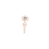 Blue Diamond Flower & Ball Reversible Huggie Hoop in Solid 14k Rose Gold