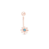 Blue Diamond Flower & Ball Reversible Huggie Hoop in Solid 14k Rose Gold