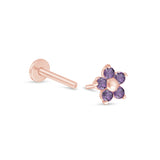 Amethyst Flower Flat Back Stud Earrings in Solid 14k Rose Gold