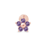 Amethyst Flower Flat Back Stud Earrings in Solid 14k Rose Gold
